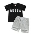 thumbnail image 1 of Musuos Toddler Boys Summer Outfits 6M 12M 18M 24M 3Y Letter Print Short Sleeve Crew Neck T-shirt and Stretch Casual Rolled Shorts Set, 1 of 10