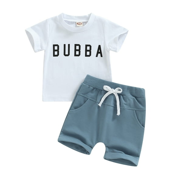 Musuos Toddler Boys Summer Outfits 6M 12M 18M 24M 3Y Letter Print Short Sleeve Crew Neck T-shirt and Stretch Casual Rolled Shorts Set