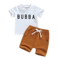 thumbnail image 1 of Musuos Toddler Boys Summer Outfits 6M 12M 18M 24M 3Y Letter Print Short Sleeve Crew Neck T-shirt and Stretch Casual Rolled Shorts Set, 1 of 10