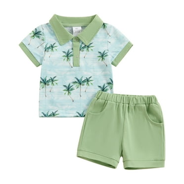 Musuos Toddler Boys Summer Shorts Set, 6M 12M 18M 24M 3Y Short Sleeve Tree Print Shirt with Elastic Waist Shorts Summer Outfit