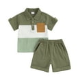 thumbnail image 1 of Musuos Toddler Boys Summer Shorts Sets 12 18 24M 3 4T Short Sleeve Lapel Contrast Color Tops and Solid Color Shorts Sets, 1 of 10