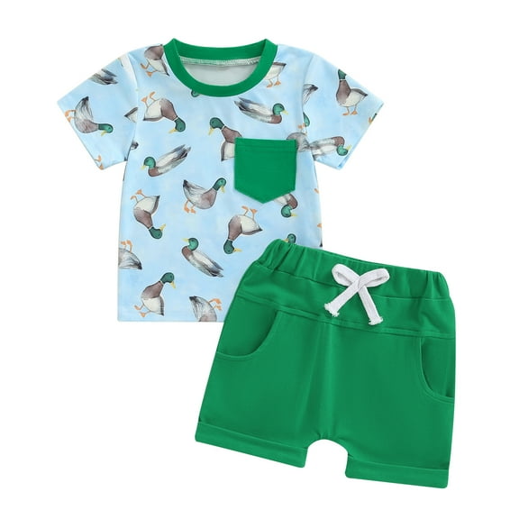 Musuos Toddler Boys Summer Shorts Sets 6 12 18 24M 3Y Short Sleeve Duck Print Tops and Drawstring Shorts Sets Casual Clothes