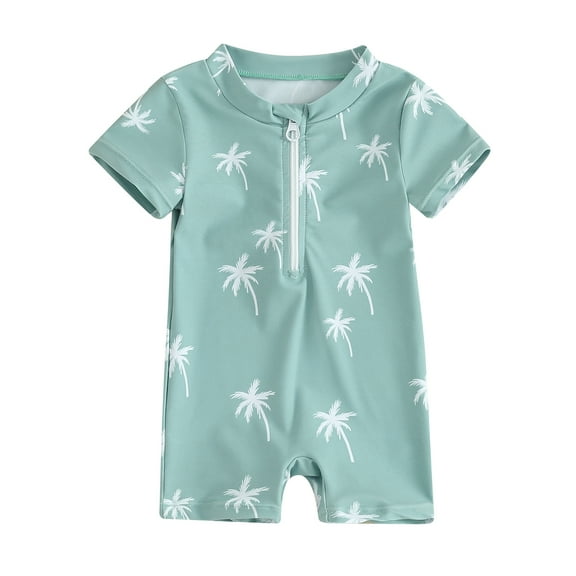 Musuos Toddler Boys Summer Swimsuit 0-3 Years Tree/Dinosaur Print Zipper Short Sleeve Jumpsuit Swimwear Infant Baby Cute Beachwear