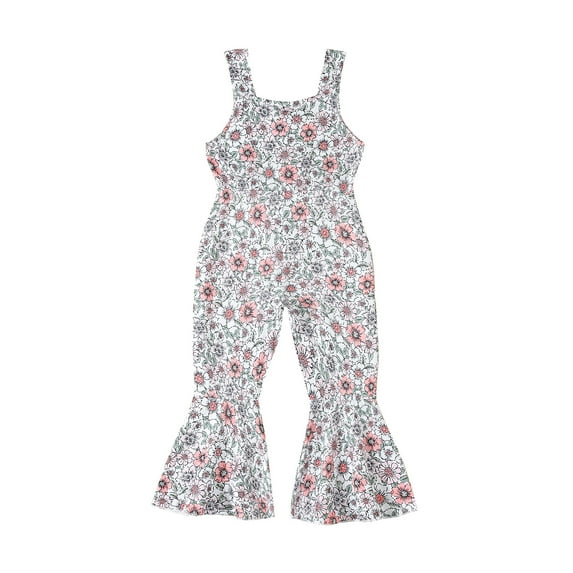Musuos Toddler Girl Bell Bottom Jumpsuit 3 6 12 18 24M 3Y Flower Print Square Neck Sleeveless Flare Pants Romper Baby Overalls for Summer