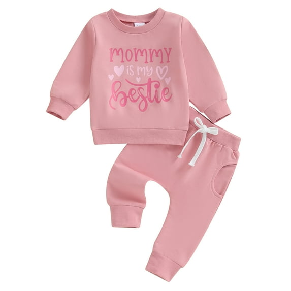 Musuos Toddler Girl Fall Clothes 6 12 18 24M 3T LetterHeart Print Round Neck Long Sleeve Pullover Long Pants Outfit