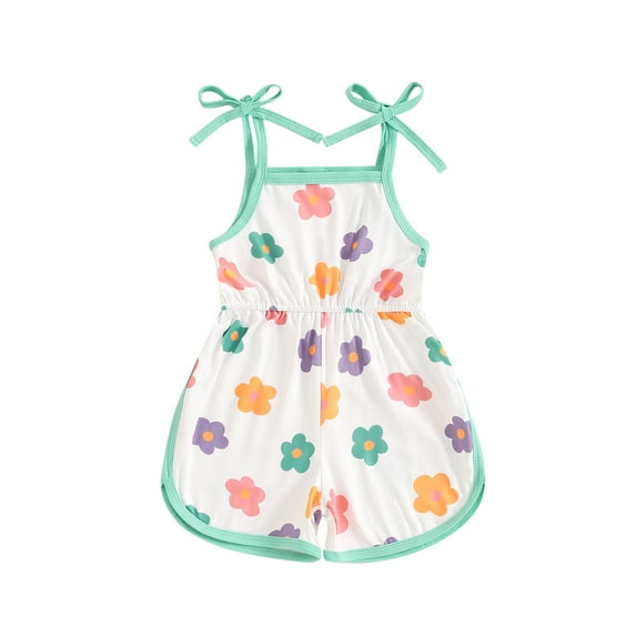 Musuos Toddler Girl Summer Jumpsuit 6M 12M 18M 24M 3Y 4Y Sleeveless Tie Strap Elastic Waist Floral Print Short Romper Casual Playsuit
