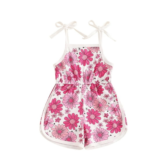 Musuos Toddler Girl Summer Jumpsuit 6M 12M 18M 24M 3Y 4Y Sleeveless Tie Strap Elastic Waist Floral Print Short Romper Casual Playsuit