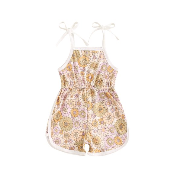 Musuos Toddler Girl Summer Jumpsuit 6M 12M 18M 24M 3Y 4Y Sleeveless Tie Strap Elastic Waist Floral Print Short Romper Casual Playsuit