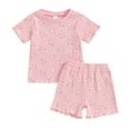 thumbnail image 1 of Musuos Toddler Girl Summer Outfit 12M 18M 24M 3Y 4Y Pink Flower Print Short Sleeve T-Shirts and Elastoc Waist Shorts 2Pcs Clothes Set, 1 of 10