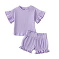thumbnail image 1 of Musuos Toddler Girl Summer Outfit 3 6 12 18 24Months 3Years Ribbed Crew Neck Short Sleeve T-Shirts and Elastic Shorts 2Pcs Set, 1 of 10