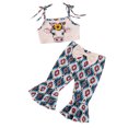 thumbnail image 1 of Musuos Toddler Girl Summer Outfit 6 12 18 24M 3 4Y Cow Head Tie-Up Spaghetti Strap Tank Tops and Flare Pants 2Pcs Clothes Set, 1 of 10