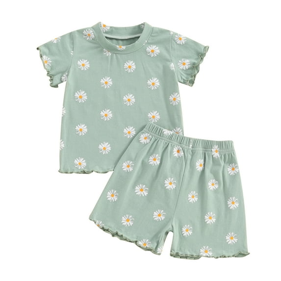 Musuos Toddler Girl Summer Outfit Flower Print Crew Neck Short Sleeve T-Shirts Tops and Shorts 2Pcs Clothes Set