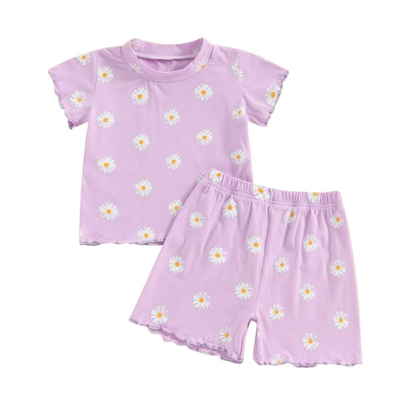 Musuos Toddler Girl Summer Outfit Flower Print Crew Neck Short Sleeve T-Shirts Tops and Shorts 2Pcs Clothes Set
