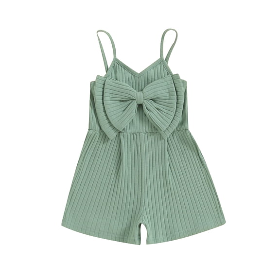 Musuos Toddler Girl Summer Ribbed Jumpsuit 6M 12M 18M 24M 3Y 4Y Solid Color Cute Bow Sleeveless Romper Shorts Infant Casual Clothes