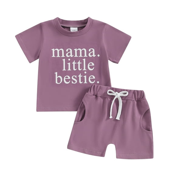 Musuos Toddler Girl Summer Shorts Set 6M 12M 18M 24M 3Y Short Sleeve Letter Print Crew Neck T-Shirt   Elastic Pocket Shorts 2Pcs Outfits