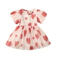 thumbnail image 1 of Musuos Toddler Girl Valentine's Day Dress, 1-4T Short Puff Sleeve Round Neck Heart Print A-Line Dress for Spring Summer, 1 of 10
