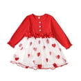 thumbnail image 1 of Musuos Toddler Girl Valentine's Day Dress, 12 18 24M 3 4T Heart Print Round Neck Long Sleeve Button Decor Ruffled A-Line Dress, 1 of 10