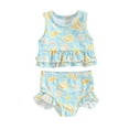 thumbnail image 1 of Musuos Toddler Girl's Summer Two-piece Swimsuit 3M 6M 12M 2Y 3Y Starfish Print Sleeveless Crewneck Ruffled Tank Tops with Shorts Set, 1 of 10