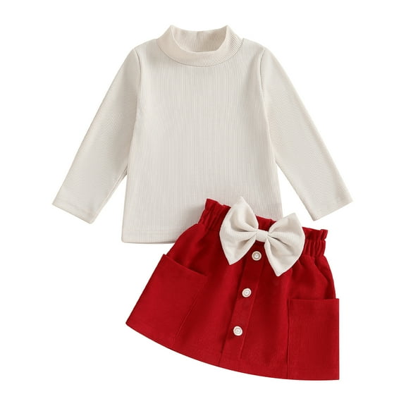 Musuos Toddler Girls 2Pcs Fall Outfits 12 18 24M 3 4T Long Sleeve Mock Neck Tops   Pocket Skirt Set Baby Clothes