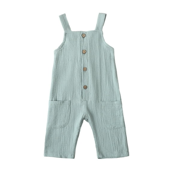Musuos Toddler Girls Boys Summer Casual Romper 6M 12M 18M 24M 3Y 4Y Solid Color Pocket Buttons Straps Sleeveless Jumpsuits