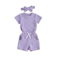 thumbnail image 1 of Musuos Toddler Girls Casual Shorts Set, 6 12 18 24M 3Y Solid Color Short Sleeve T-shirt with Elastic Waist Shorts with Hairband 3 Piece Summer Set, 1 of 10