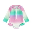thumbnail image 1 of Musuos Toddler Girls One-pieces Swimsuit 6M 12M 2Y 3Y 4Y Rash Guard Gradient Color Long Sleeve Crew Neck Swimsuits Zipper Bathing Suits, 1 of 10