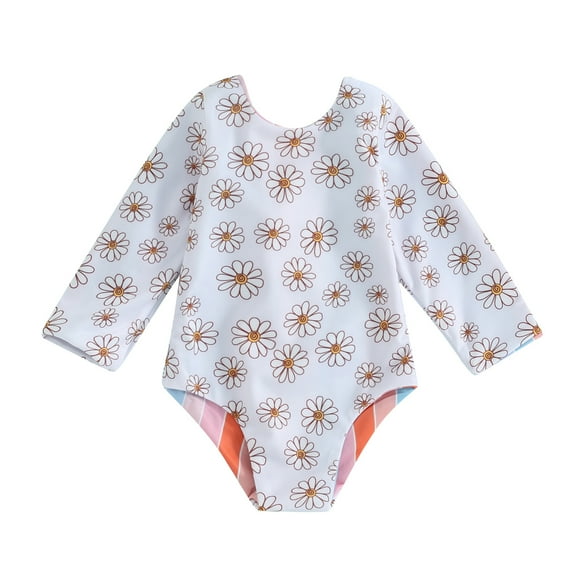 Musuos Toddler Girls Rash Guard Swimsuit Rompers 1-4T Long Sleeve Floral Print Knot Front Baby Bathing Suit Swimwear