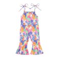 thumbnail image 1 of Musuos Toddler Girls Romper Jumpsuit 1-5T Sleeveless Spaghetti Strap Easter Egg Rabbit Print Bell Bottom Overalls, 1 of 10