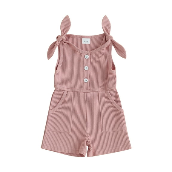 Musuos Toddler Girls Rompers 1-4T Solid Color Sleeveless Ribbed Knitted Jumpsuit Baby Bodysuits Summer Clothes