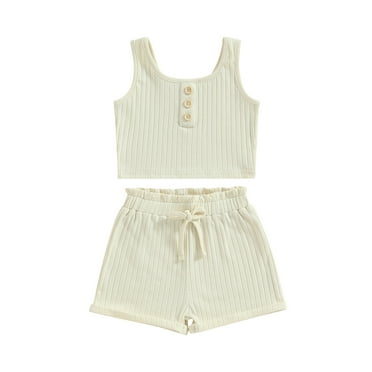 Musuos Toddler Girls Shorts Suit, 6 12 18 24M 3 4T Solid Color Sleeveless Knitting Vest Tops + Drawstring Short