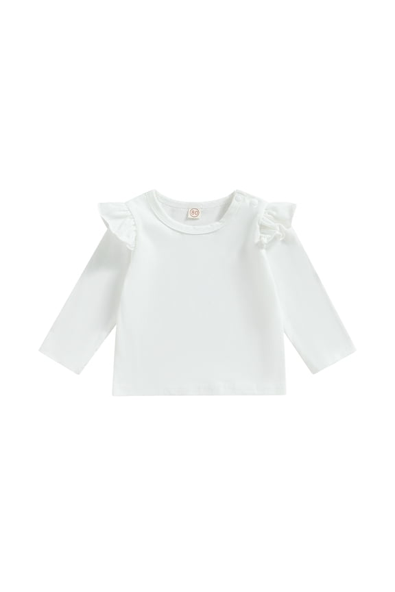 Toddler Girls Spring Autumn Tops 1-6T Solid Color Long Sleeve Crewneck Ruffle T-shirt