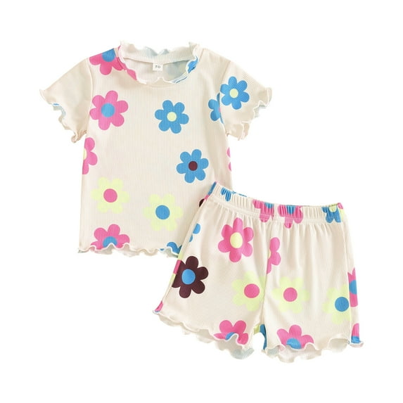 Musuos Toddler Girls Summer 2PCS Shorts Sets 6 12 18 24M 3 4Y Short Sleeve O Neck Floral Print Tops and Elastic Waist Shorts Sets