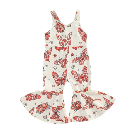 Musuos Toddler Girls Summer Flare Jumpsuit 6 12 18 24M 3 4T Floral/Butterfly Print Sleeveless Bell-Bottoms Romper