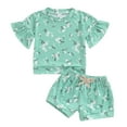 thumbnail image 1 of Musuos Toddler Girls Summer Outfit 6M- 4T Floral Print Short Sleeve T-Shirt and Elastic Shorts Set Cute Summer 2 Piece Clothes, 1 of 9
