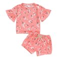 thumbnail image 1 of Musuos Toddler Girls Summer Outfit 6M- 4T Floral Print Short Sleeve T-Shirt and Elastic Shorts Set Cute Summer 2 Piece Clothes, 1 of 9