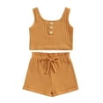 thumbnail image 1 of Musuos Toddler Girls Summer Outfit Sets 12 18 24M 3 4T Solid Color Button Vest + Ribbed Drawstring Shorts, 1 of 10