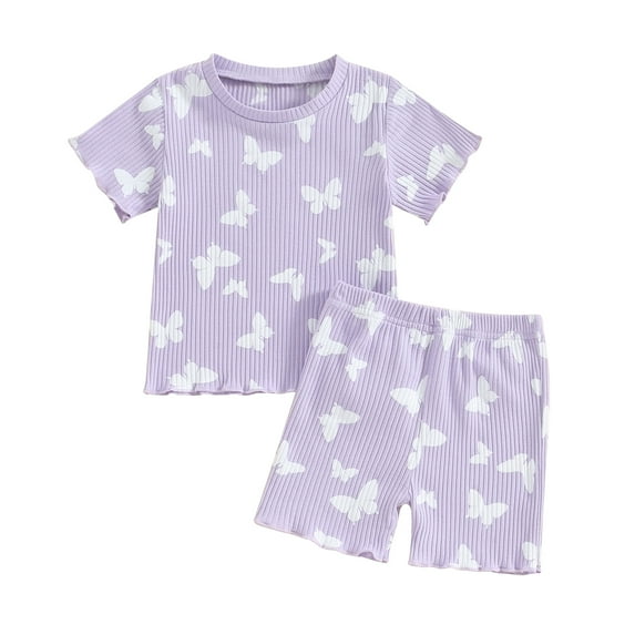 Musuos Toddler Girls Summer Shorts Sets 6 12 18 24M 3 4T Short Sleeve Floral/Butterfly Print Tops Elastic Waist Shorts Sets