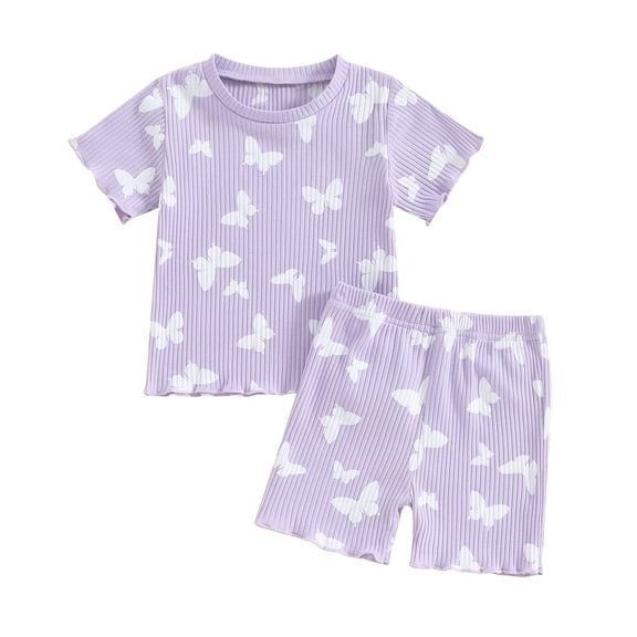 Musuos Toddler Girls Summer Shorts Sets 6 12 18 24M 3 4T Short Sleeve Floral/Butterfly Print Tops Elastic Waist Shorts Sets