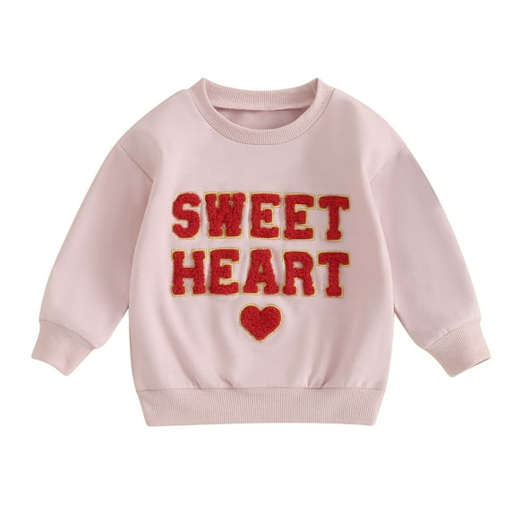 Musuos Toddler Girls Valentine's Day Sweatshirts 12 18 24M 3 4T Long Sleeve Crewneck Letter Heart Embroidery Pullover Tops