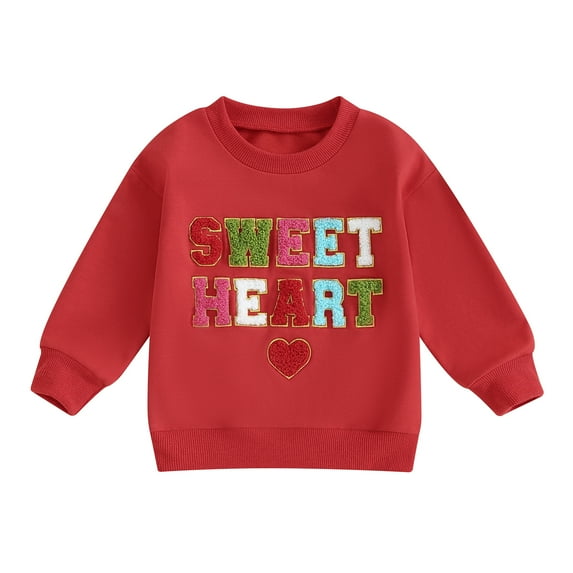 Musuos Toddler Girls Valentine's Day Sweatshirts 12 18 24M 3 4T Long Sleeve Crewneck Letter Heart Embroidery Pullover Tops