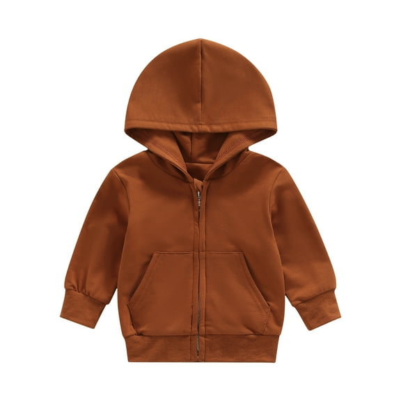 Musuos Toddler Kid Autumn Casual Hood Coat, 1-5T Long Sleeves Solid Color Zipper Closure Loose Jacket for Boys Girls