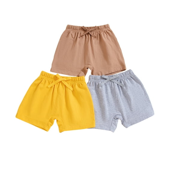 Musuos Toddler Summer Shorts Pack of 3 Solid Color Elastic Drawstring Casual Short Pants for Infant Boys Girls, 3M-3T