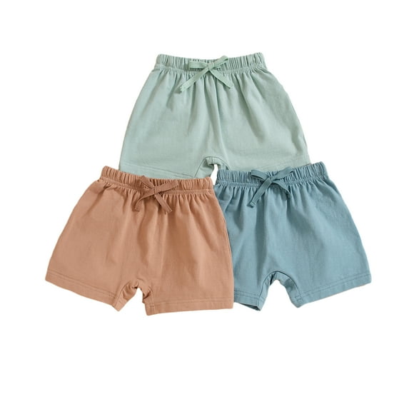 Musuos Toddler Summer Shorts Pack of 3 Solid Color Elastic Drawstring Casual Short Pants for Infant Boys Girls, 3M-3T