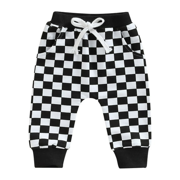 Musuos Toddlerās Casual Long Pants Fashion Checkerboard Printed Tie-up Mid-waist Trousers with Pockets