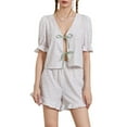 thumbnail image 1 of Musuos Women 2 Piece Plaid Print Outfits Tie Front Short Sleeves T-Shirt and Elastic Waist Shorts Summer Clothing Club Streetwear, 1 of 9