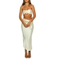 thumbnail image 1 of Musuos Women 2 Piece Summer Outfits 3D Flowers Ruched Satin Bandeau Tops and Skirt Set for Streetwear Aesthetic Clothes, 1 of 10