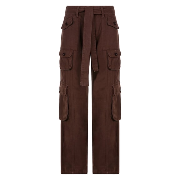 Musuos Women Autumn Cargo Pants, Solid Color Low-Waist Loose Fit Casual Trousers with Multi-Pockets