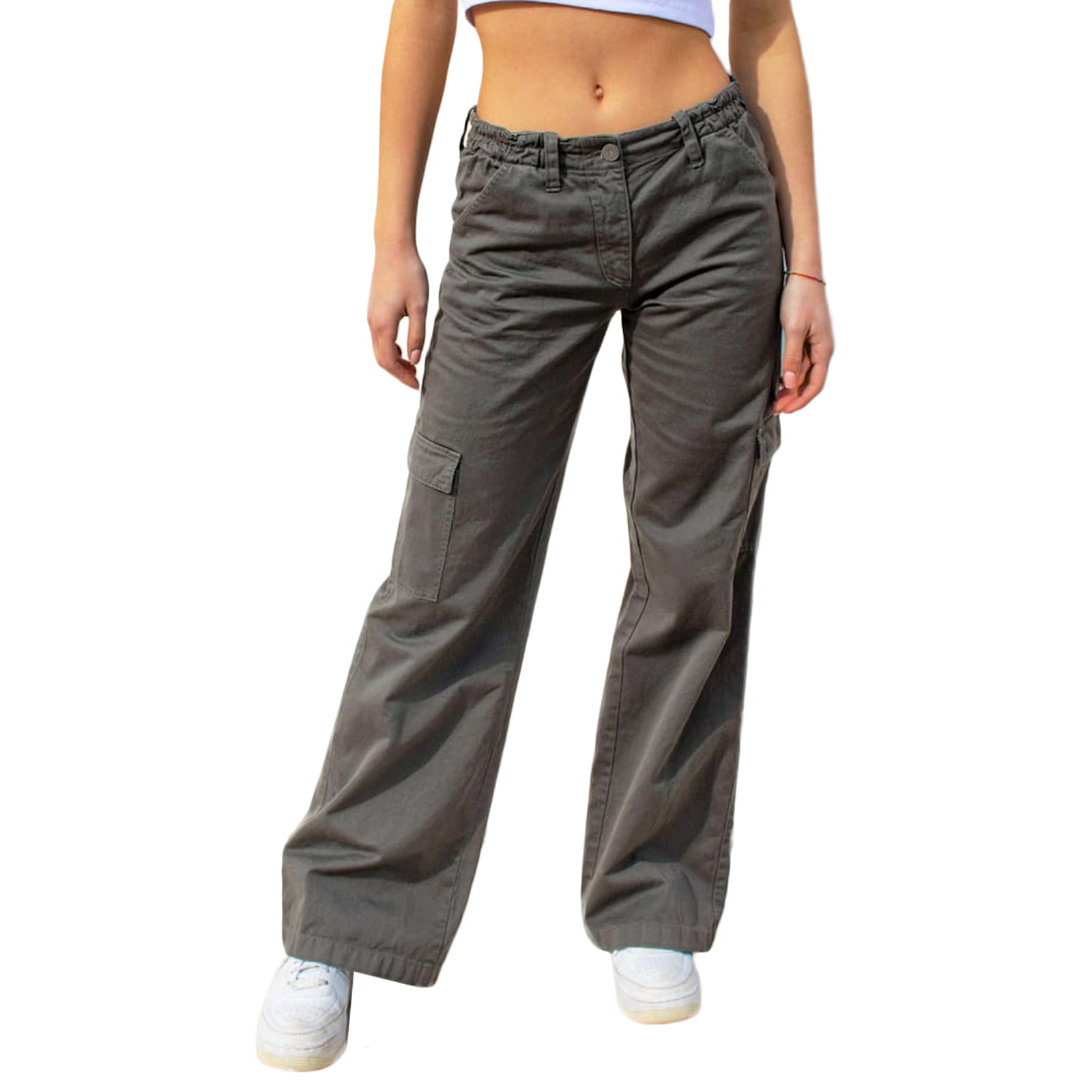 Buy Women's Solid Mid-Rise Cargo Pants with Button Closure and Pockets  Online