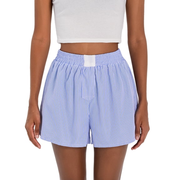 Musuos Women Casual Striped Shorts, Elastic Waist Loose Shorts Streetwear for Daily Date Summer Basic Bottoms