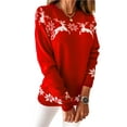 thumbnail image 1 of Musuos Women Christmas Sweaters Long Sleeve Elk Snowflake Print Knit Tops, 1 of 9